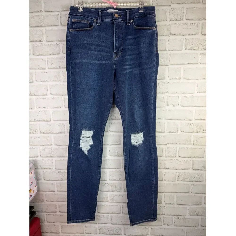 Good American Good Waist Crop Jeans – Size 14/32 Distressed Knee